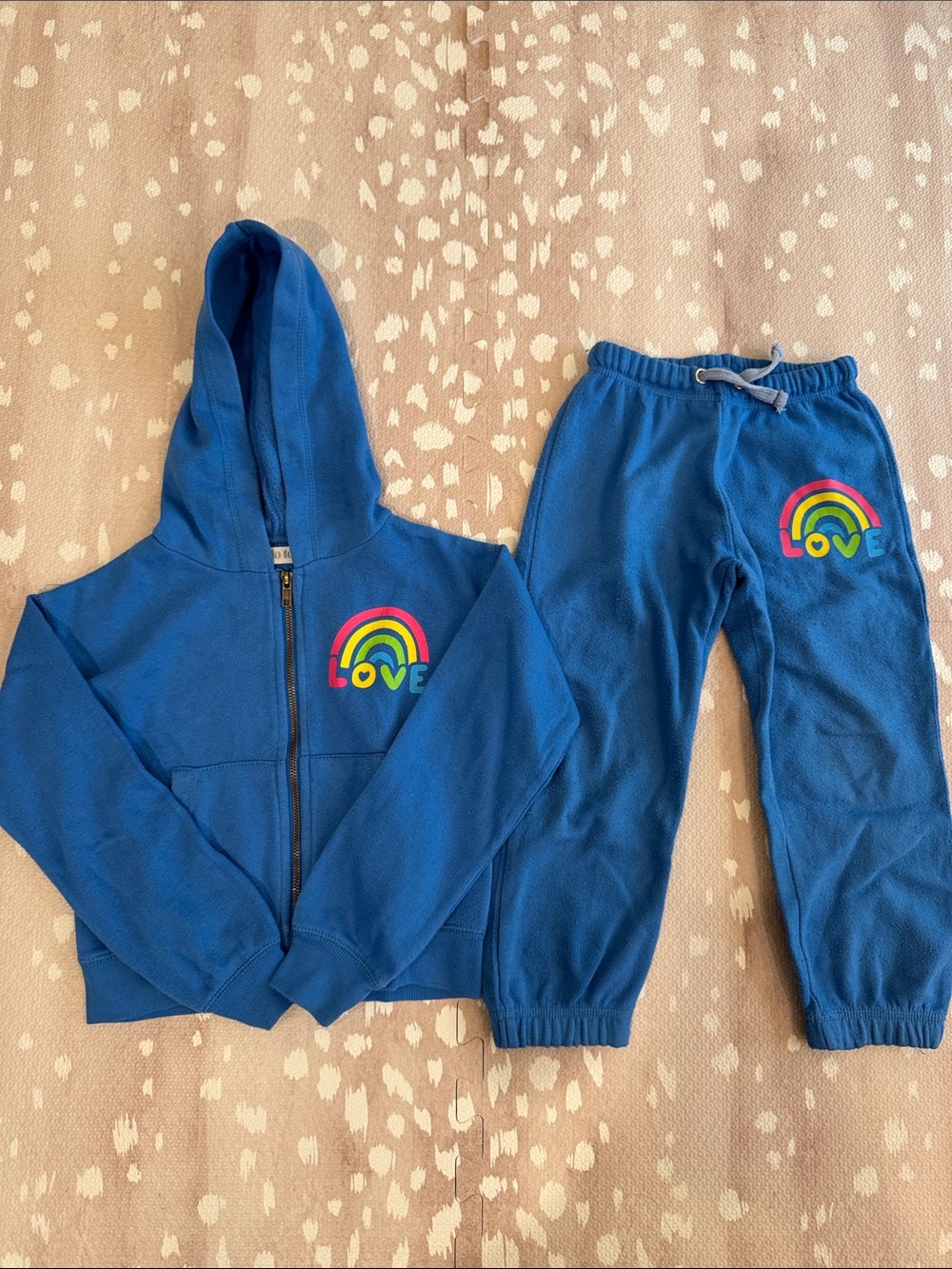 Girls Do Too Rainbow Love Hoodie & Jogger Sweat Set Size 4 Blue Matching Outfit